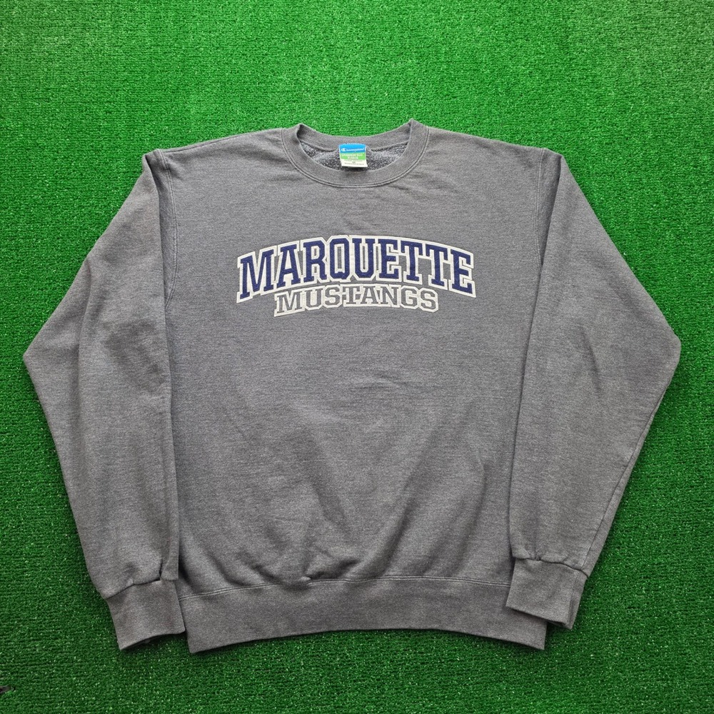 Marquette Mustangs Champion Eco Fleece Crewneck Sweatshirt Mens Medium Gray